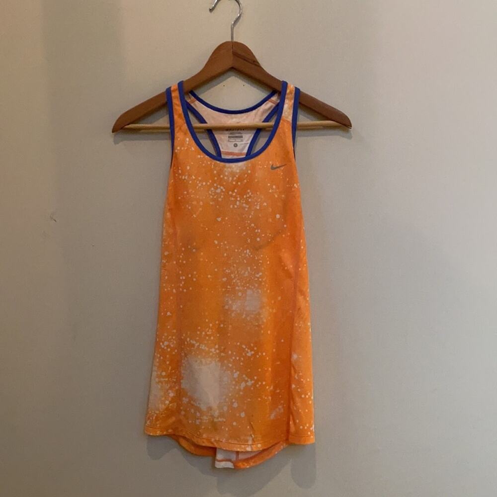 Nike Dri-Fit Tank Top Orange Splatter Design Size Small Loose Fit